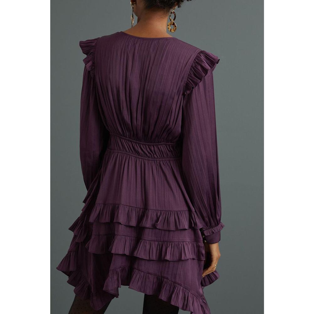 nwt by ANTHROPOLOGIE sz XL ruffle tiered mini dress in purple - Picture 3 of 4